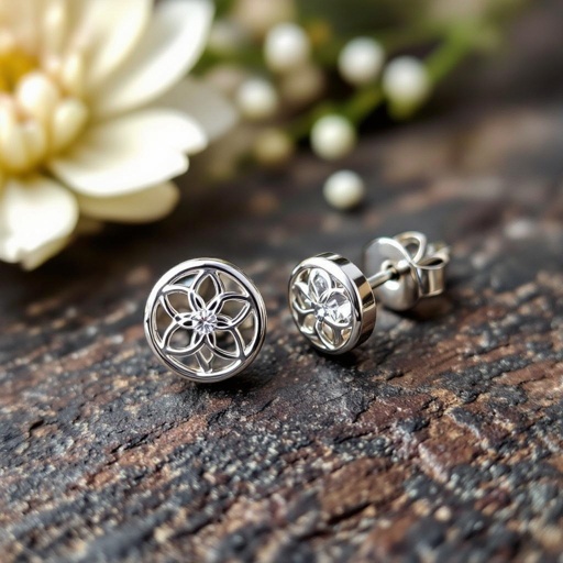 Пуссеты винтовой замок круглый символ цветка жизни с маленьким фианитом по центру