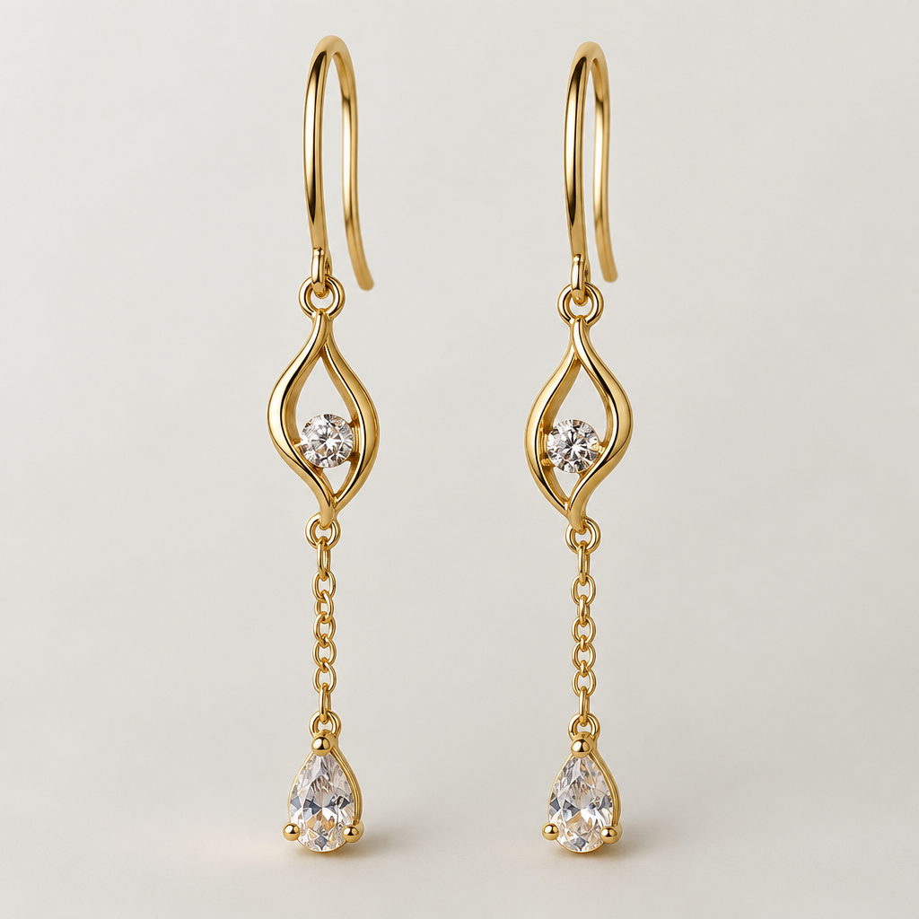Dangle eaarings, gold, small ston
photorealistic jewelry design, Dangle eaarings, gold, small ston, minimalist style, just the design no text