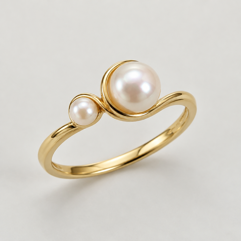 A minimalist women's ring made of gold with pearl stones
photorealistic jewelry design, A minimalist women's ring made of gold with pearl stones, minimalist style, just the design no text