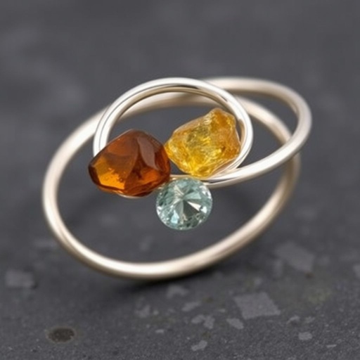 Design silver adjustable ring, use minimum silver, use 2 raw natural gemstones 