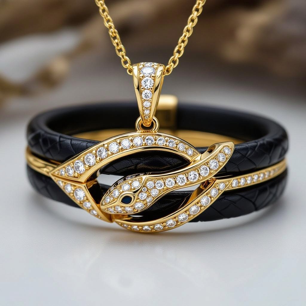 PendantGeomatric snake leather with diamonds of architecture shapes and edges of bracelet banglea