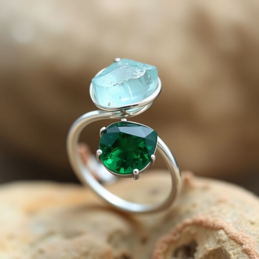 Design silver adjustable ring, use minimum silver, use 2 or 3 raw natural gemstones 