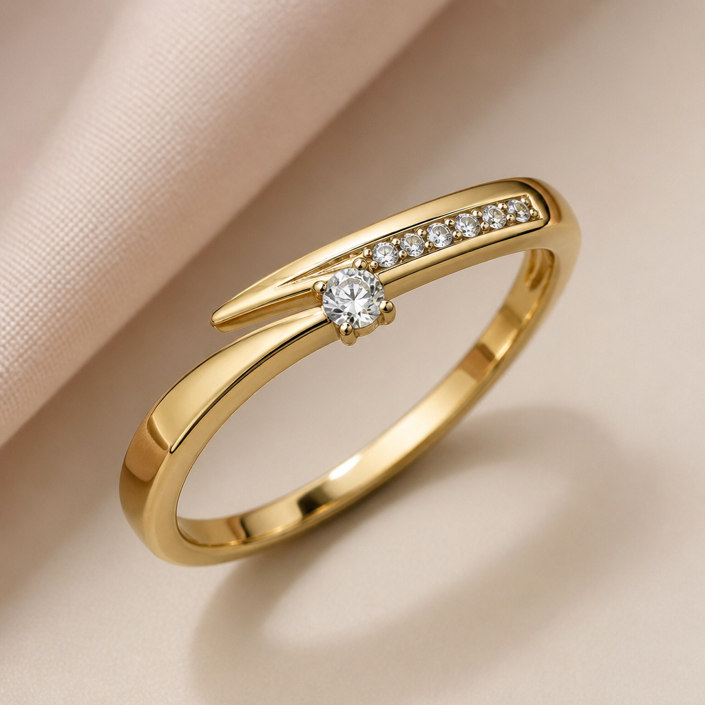 A modern women's ring made of gold with diamond stones. buatkan cicin simpel
photorealistic jewelry design, A modern women's ring made of gold with diamond stones. buatkan cicin simpel, modern style, just the design no text