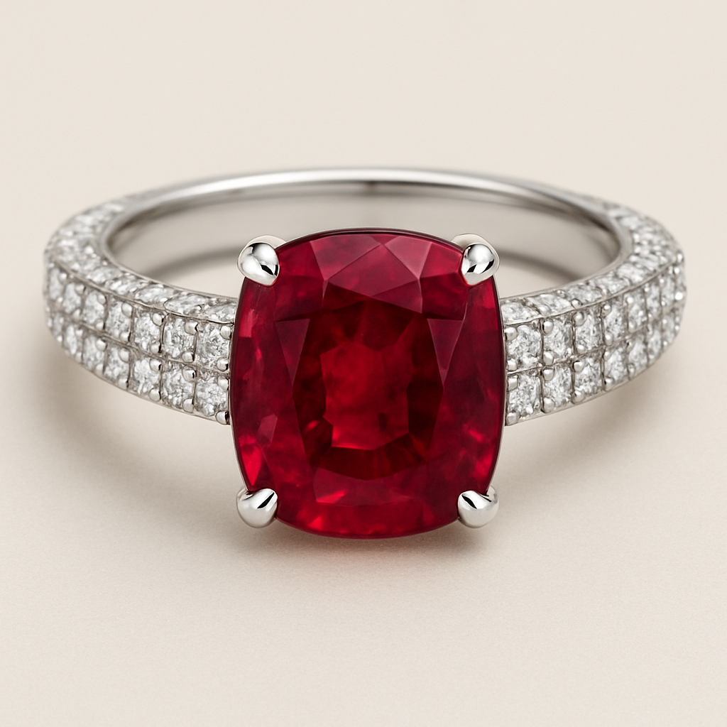 Cushion ruby ring H letter 