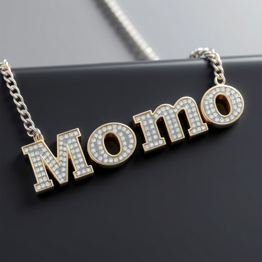 Fais-moi une chaîne en diamant, ou il y a écrit Momo pour homme comme des trucs de rappeur, mais une chaîne moyen