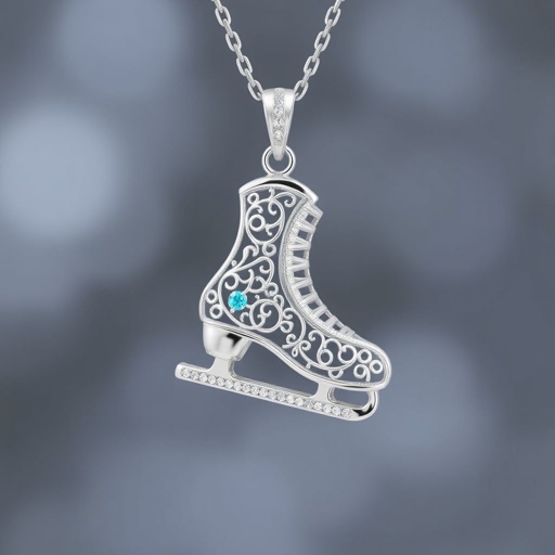 Silver Pendant shape one ice skate with turquoise stripe inside the low thin part blade