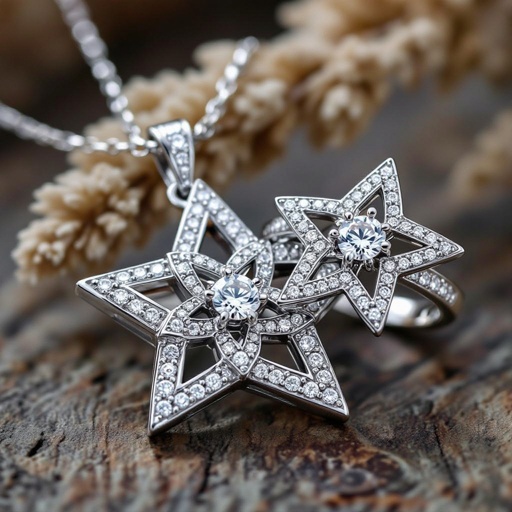 Star Geomatric architecture star pendant and ring set that's representing architecture and eddy style and modern voulume of diamonds