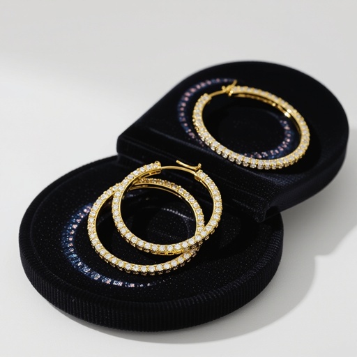 Eclipsera Hoops 	•	Style: Eclipse-inspired double hoop; smaller hoop suspended on chain inside larger hoop. 	•	Dimensions: Outer hoop Ø 26 mm; inner hoop Ø 14 mm. 	•	Material: 18K gold-plated sterling silver. 	•	Gem Details: Tiny pavé CZ/lab diamonds on smaller inner hoop. 	•	Closure: Lock-in hinge snap closure. 	•	Notes: Inner hoop must rotate freely with slight shimmer.