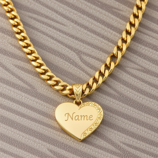 Catena con cuore pendente di traverso in oro senza pietre con nome inciso con catena di traverso
