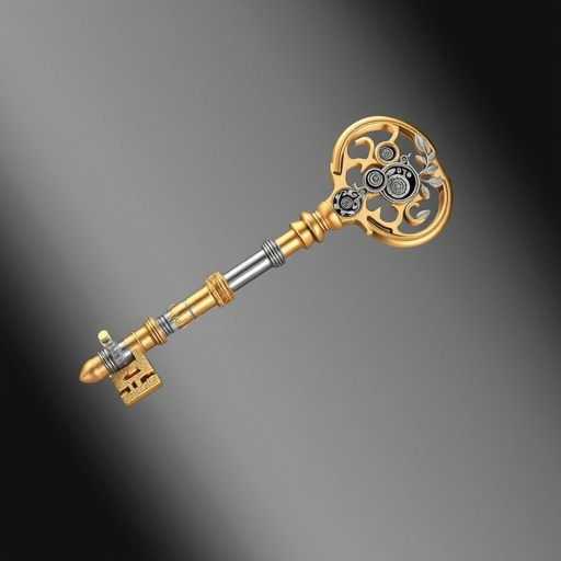 Old skeleton key shape gold and silver tones with olive branch turning on leg and keffieh print on the tip