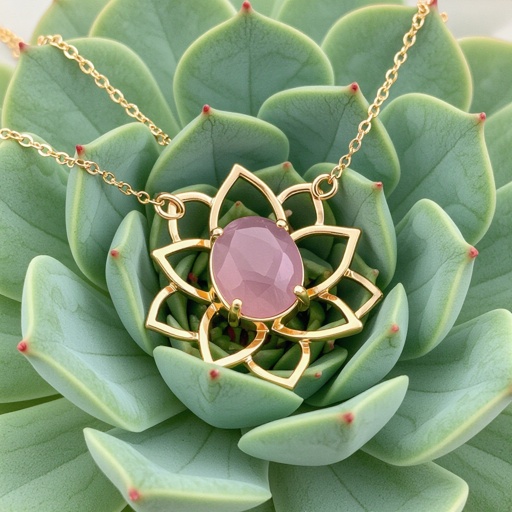 Золотая матовая цепочка. Подвеска матовая лотос шесть лепестков нижние лепестки крупнее верхних  не круглый . В сердце лотоса матовый розовый кварц овальный