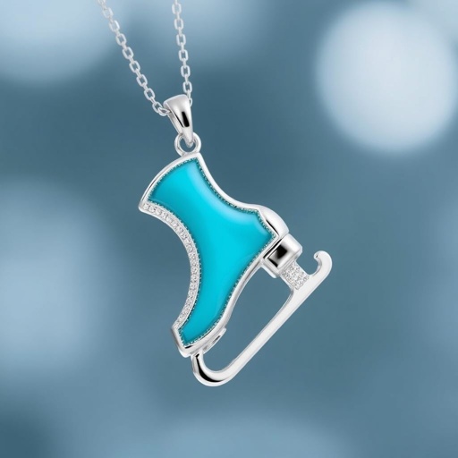 Silver Pendant shape one ice skate with turquoise stripe inside the low thin part blade