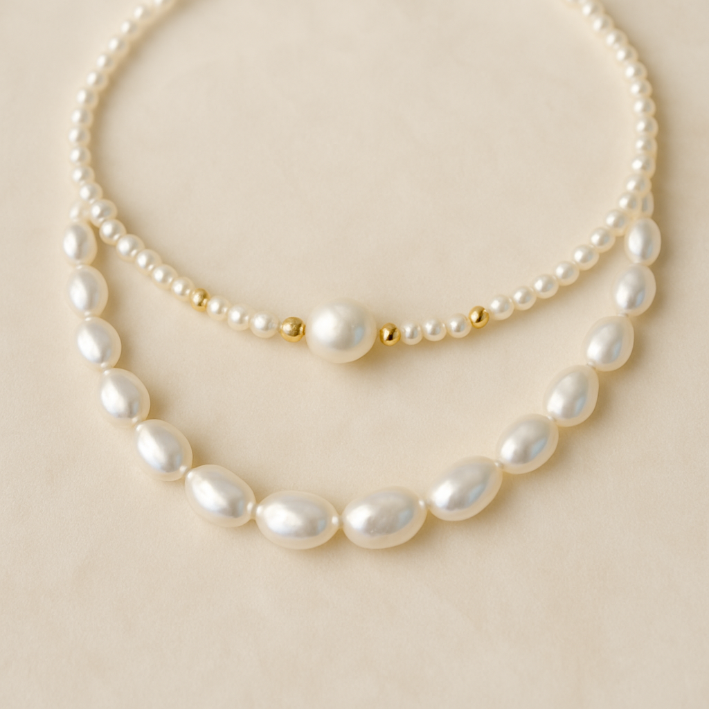 Delicate pearl choker with gold accents