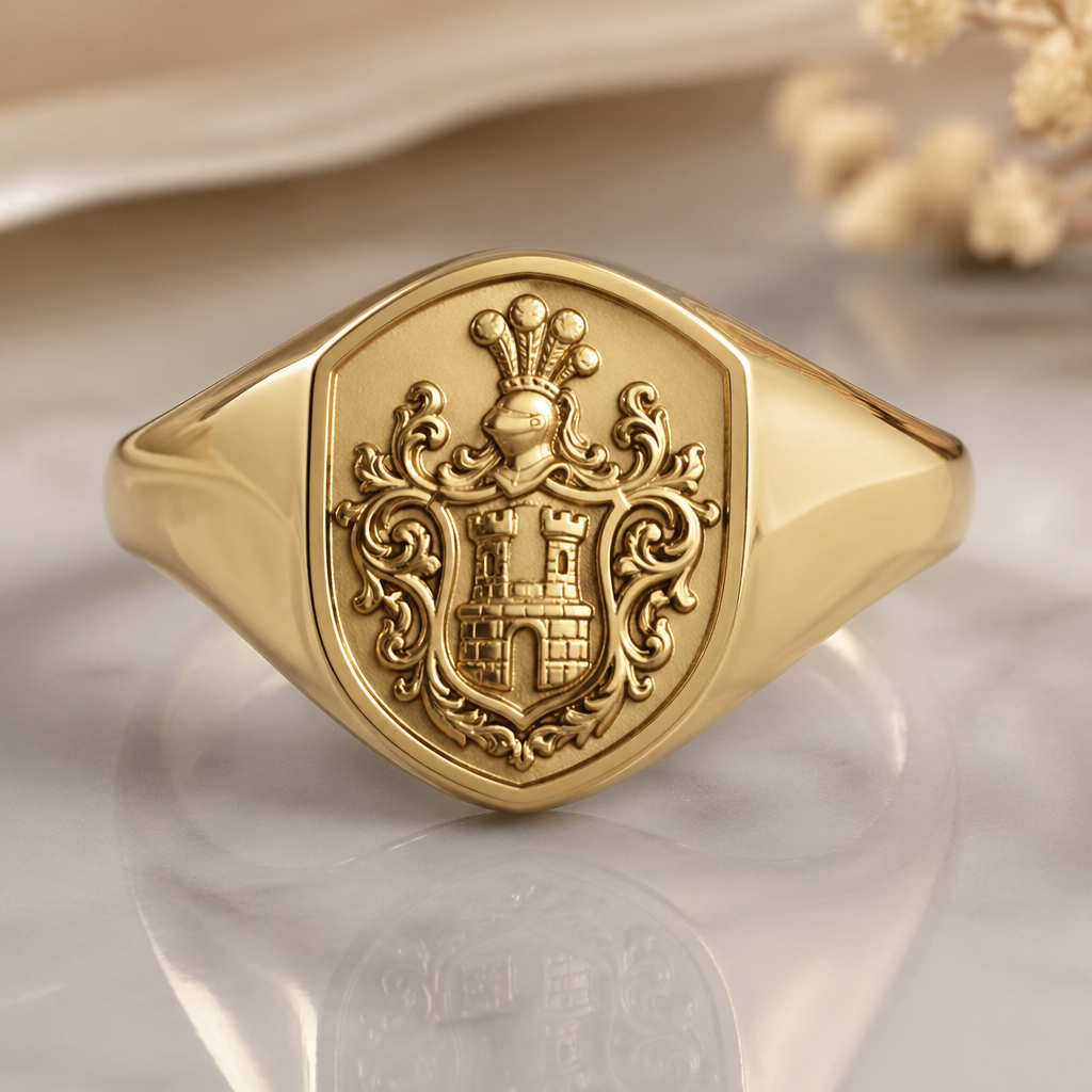 A women's ring. un anillo con el escudo de la familia gongora
photorealistic jewelry design, A women's ring. un anillo con el escudo de la familia gongora, modern style, just the design no text