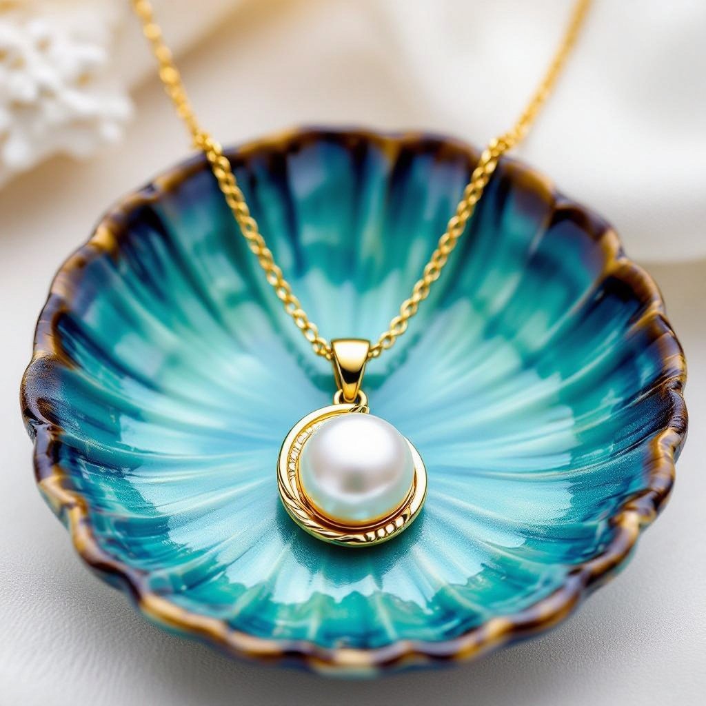 Украшение на шею золотая цепочка с подвеской в виде ракушки с жемчугом внутри