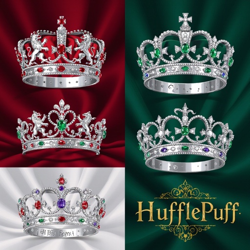 Make four crowns inspired by hogwarts, one for each house, silver with diamonds in the color of each house