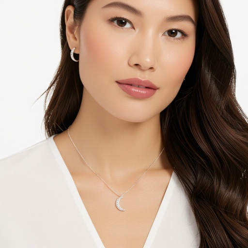 Луна полумесяцем с мелкими камушками и маленький в виде кристала лунный камень подвеска