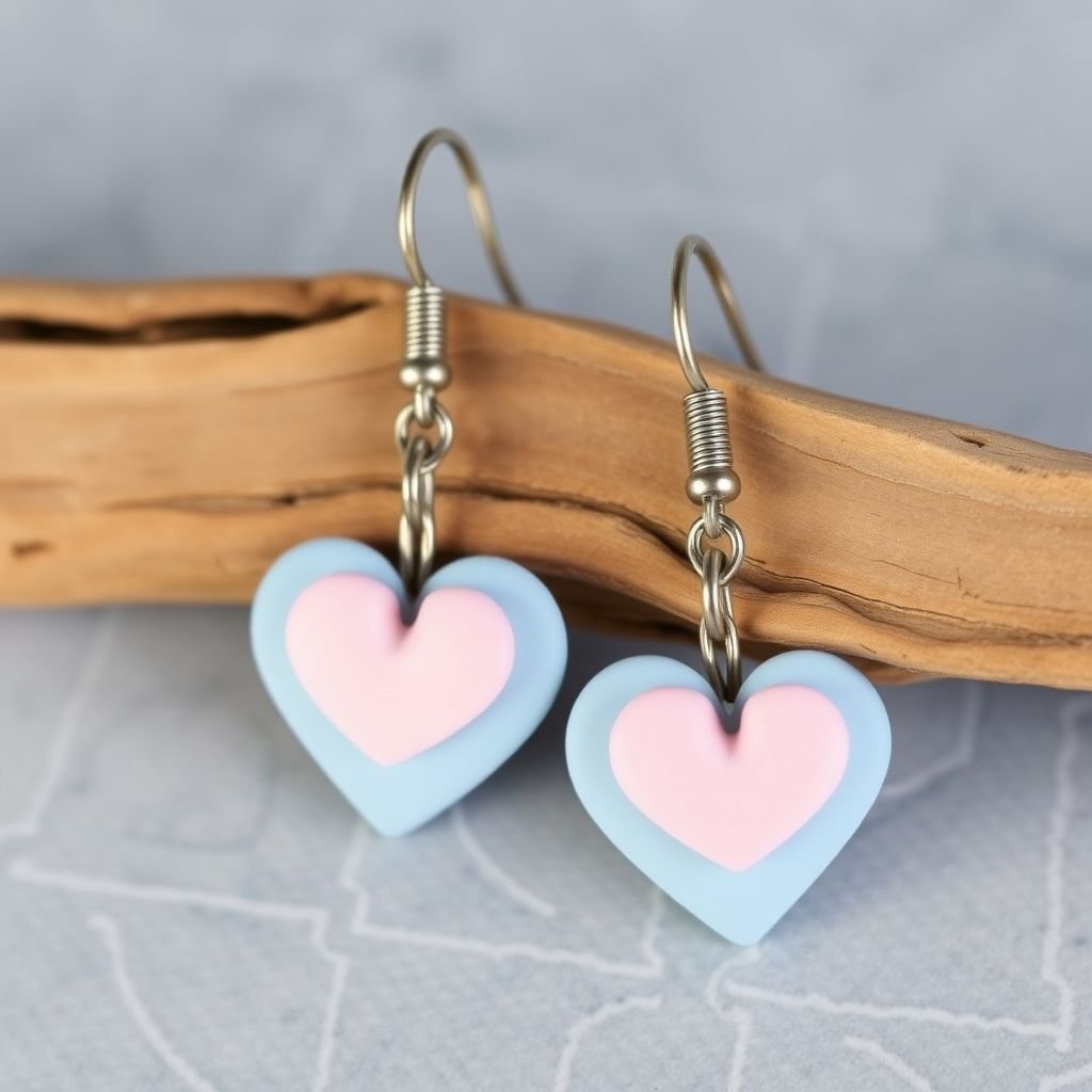 Polymer clay, hearts, earrings, pastel colors
