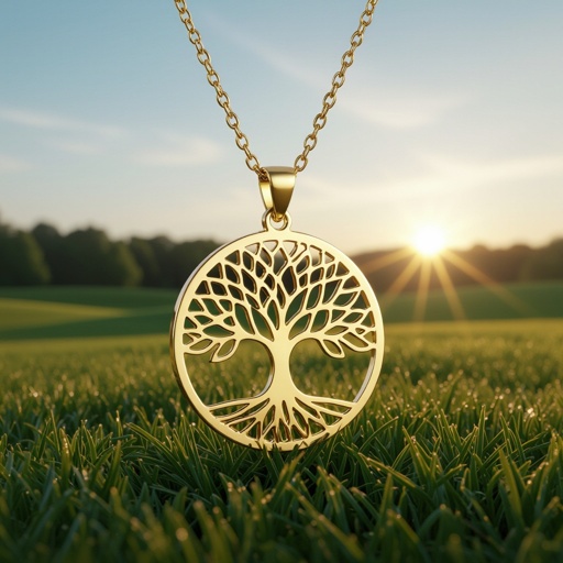 Золотой кулон с изображением дерева узоры с завитками