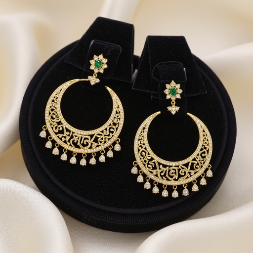 Серьги золотые в форме полумесяца с мантрами на санскрите