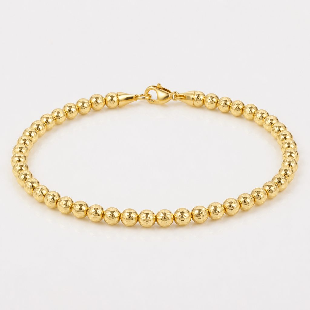 A women's ring. es una pulsera de balines diamantados de oro 18k los tamaños de los balines son tipo 8 tiene aproximadamente 38 balines
photorealistic jewelry design, A women's ring. es una pulsera de balines diamantados de oro 18k los tamaños de los balines son tipo 8 tiene aproximadamente 38 balines, modern style, just the design no text