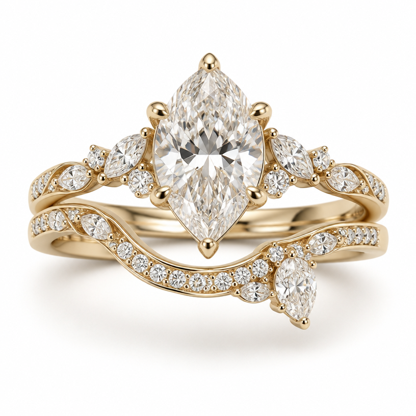 A women's ring, detailed and decorative, moderately ornate. this is my current engagement ring. I would like to design a wedding ring. I want a second ring to follow the curve of the first ring and have a pear shaped diamond that comes down next to the engagement ring.
using the attached image as a visual reference, create A women's ring, detailed and decorative, moderately ornate. this is my current engagement ring. I would like to design a wedding ring. I want a second ring to follow the curve of the first ring and have a pear shaped diamond that comes down next to the engagement ring.. photorealistic, just the design no text
