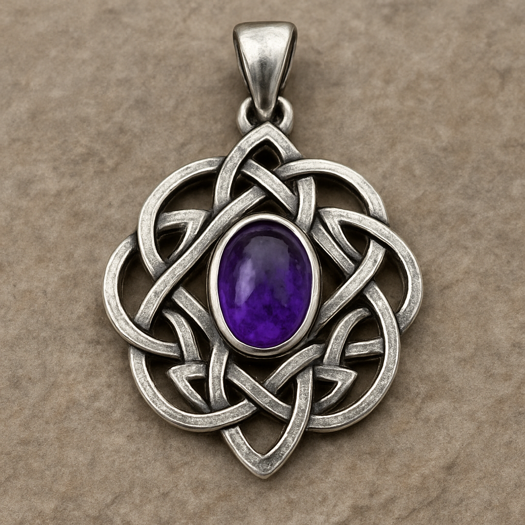 Celtic knot silver pendant with amethyst