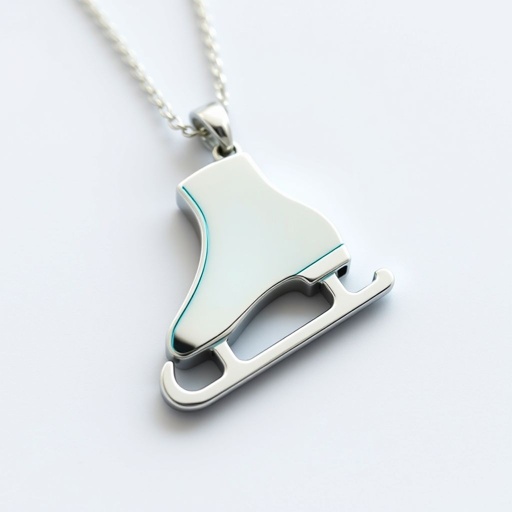 Silver Pendant shape one ice skate with turquoise stripe inside the low thin part blade