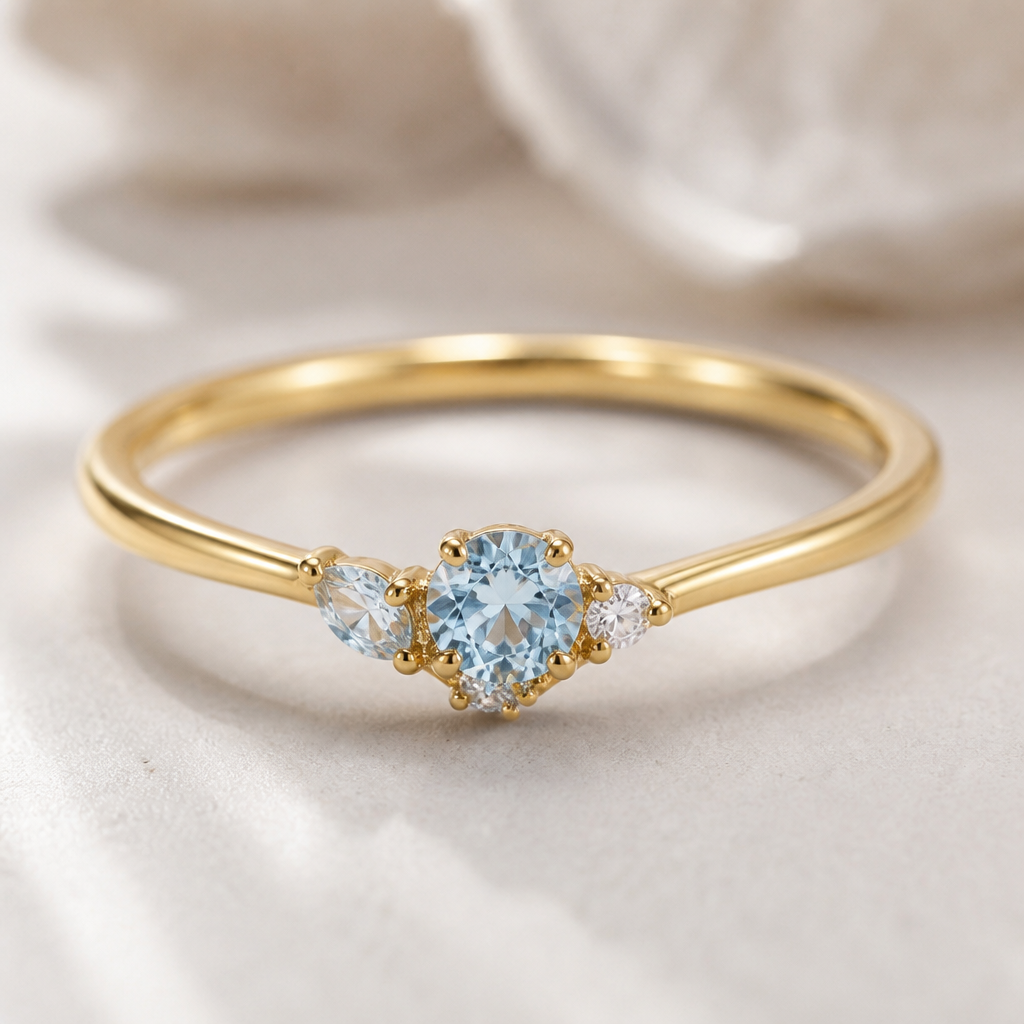 A women's ring made of gold with topaz stones suitable for daily wear. 1 gram gold or mixed any other metal
photorealistic jewelry design, A women's ring made of gold with topaz stones suitable for daily wear. 1 gram gold or mixed any other metal, modern style, just the design no text