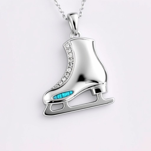 Silver Pendant shape one ice skate with turquoise stripe inside the low thin part blade