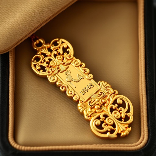 A luxurious, key-shaped gold ingot (24k) weighing 10 grams, designed as a symbolic tribute to Palestinian heritage. The front face features a delicate engraving of the Palestinian keffiyeh pattern wrapping the entire surface subtly, with a circular head and a clean matte finish. Below the head, the number 1948 is discreetly inscribed, evoking historical memory. The reverse side includes standard bar markings — weight, purity (999.9), and assay certification. No hole or loop is present. The design blends modern elegance with deep cultural symbolism, ready for presentation in premium packaging.