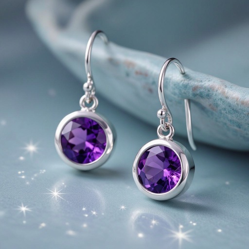 Серьги. Символ созвездие. Маленькие фиолетовые камушки