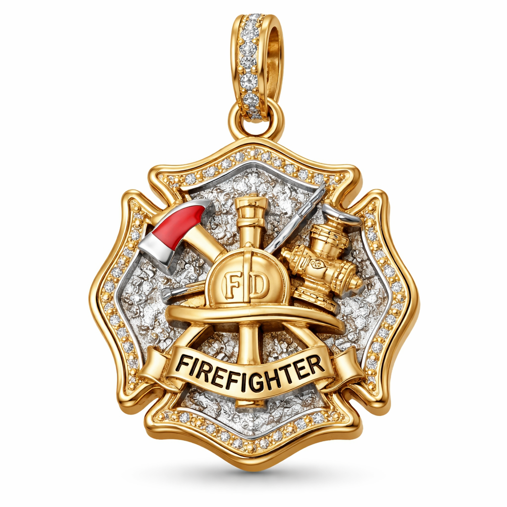 Firefighter Maltese charm two tone gold