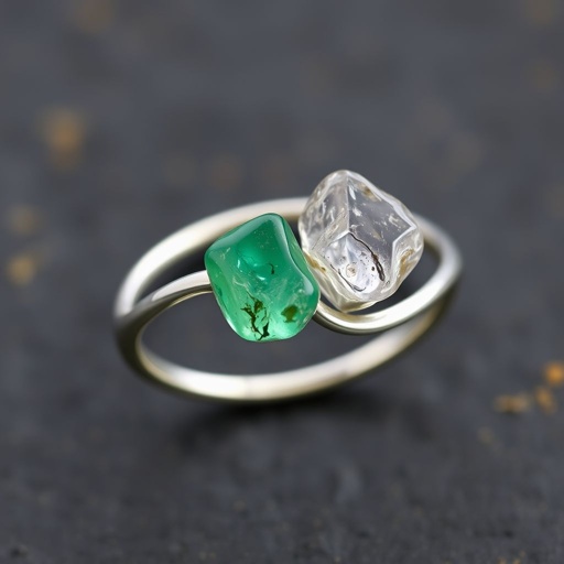 Design silver adjustable ring, use minimum silver, use 2 raw natural gemstones 
