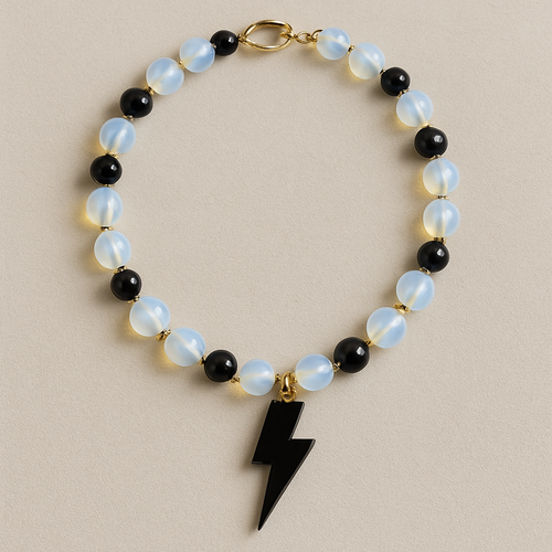 Opalite and onyx lightening bolt collar