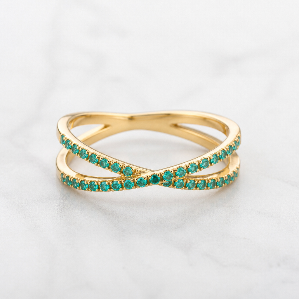 A women's ring made of gold, minimalist, simple and delicate, clean lines. collier en or un peut croisé et 45 petit émeraude turquoise beau
photorealistic jewelry design, A women's ring made of gold, minimalist, simple and delicate, clean lines. collier en or un peut croisé et 45 petit émeraude turquoise beau, modern style, just the design no text
