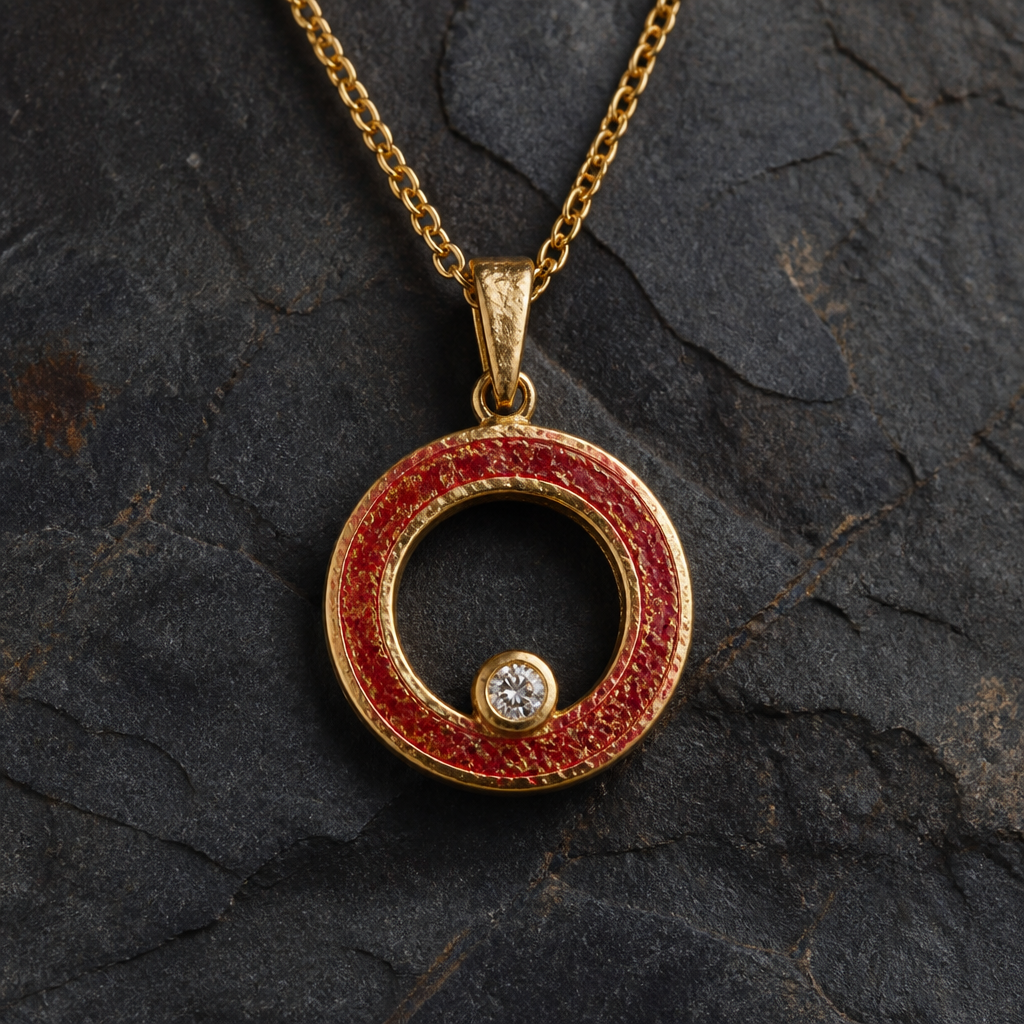 Gold red circle pandant and sparkle diamond
photorealistic jewelry design, Gold red circle pandant and sparkle diamond , rustic style, just the design no text