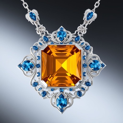 a 50 carat asscher-cut amber gemstone and 20 carat Navette-cut blue sapphire gemstone, FL IF clarity