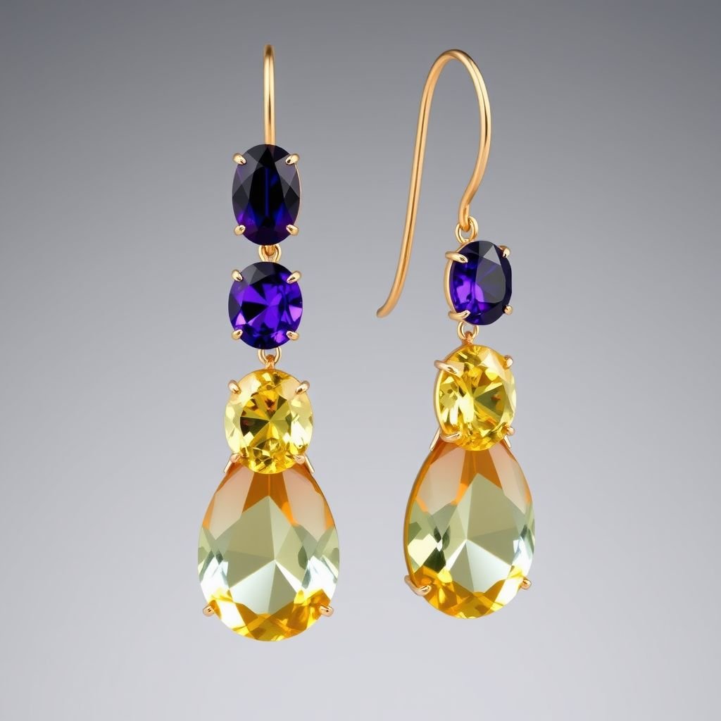 Gemstones: Each earring showcases two faceted gemstones. The top stone is oval-shaped, while the bottom stone is larger and oval-shaped, giving a graduated and balanced look. 	•	Metal: The stones are bezel-set in gold vermeil or silver. 	•	Style: The earrings use a hook-wire (fishhook) ear fitting, which offers a classic, secure, and comfortable wear. 	•	Design Aesthetic: The style is refined and feminine, blending simplicity with a touch of bold color, suitable for both formal occasions and elegant daywear.