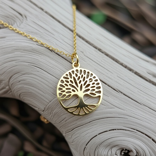 Золотой кулон с изображением дерева узоры с завитками