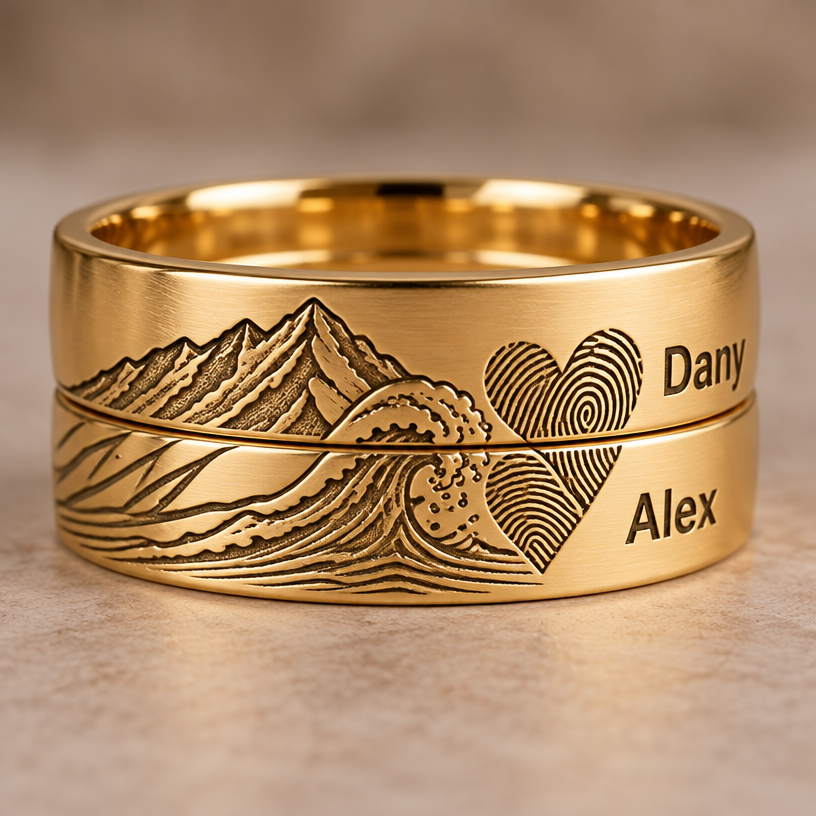A women's ring. en cuenta todo lo que está anotado blancos señalado con los flechas
otra muestra por favor pero hasta ahora que la huella digital humana esté en las dos argollas
quiero que que tal cual como la anterior pero sí las huellas que en una que es la mitad de la otra
que le quite lo que está arriba de la ola
y le añadas después de la huella digital en uno le pones un nombre Dany y el otro Alex letra imprenta gruesa
sí pero déjalos como estaban en el anterior solo añádele los nombres
necesitamos que hagas el cambio de que la huella digital del dedo echa en el corazón y la mitad de la huella en una argolla y la otra en la otra argolla haciendo corazón cuando se unan
el cambio que el corazón quede de lado está en una argolla y mitad la otra
using the attached image as a visual reference, create A women's ring. en cuenta todo lo que está anotado blancos señalado con los flechas
otra muestra por favor pero hasta ahora que la huella digital humana esté en las dos argollas
quiero que que tal cual como la anterior pero sí las huellas que en una que es la mitad de la otra
que le quite lo que está arriba de la ola
y le añadas después de la huella digital en uno le pones un nombre Dany y el otro Alex letra imprenta gruesa
sí pero déjalos como estaban en el anterior solo añádele los nombres
necesitamos que hagas el cambio de que la huella digital del dedo echa en el corazón y la mitad de la huella en una argolla y la otra en la otra argolla haciendo corazón cuando se unan
el cambio que el corazón quede de lado está en una argolla y mitad la otra. photorealistic, just the design no text