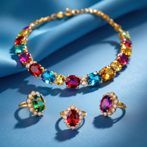 Necklace and ring and earring with luxury colorful jewel with gold