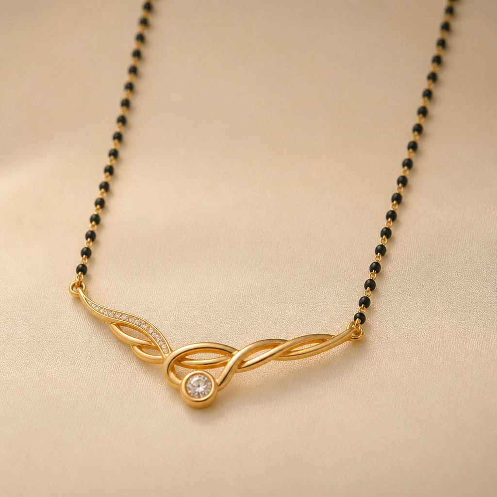 Want delicate n modern mangalsutra design in gold
photorealistic jewelry design, Want delicate n modern mangalsutra design in gold
, modern style, just the design no text