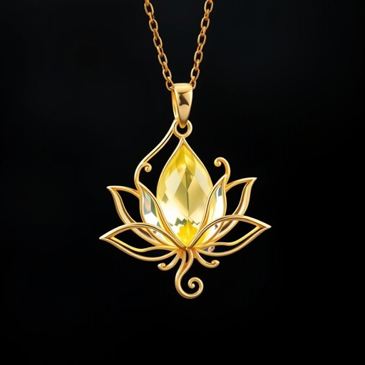 A delicat gold necklace with a light yellow color gemstone in a marquise cut the pendant must have the details of the flower lotus and flames