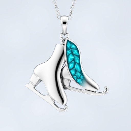 Silver pendant in the shape of ice figure skates then remove boots and leave only blades and color one blade only of turquoise