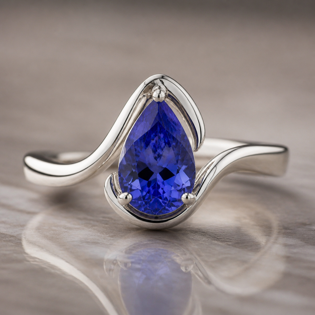 A women's ring. pendente con Tanzanite a goccia
photorealistic jewelry design, A women's ring. pendente con Tanzanite a goccia, modern style, just the design no text