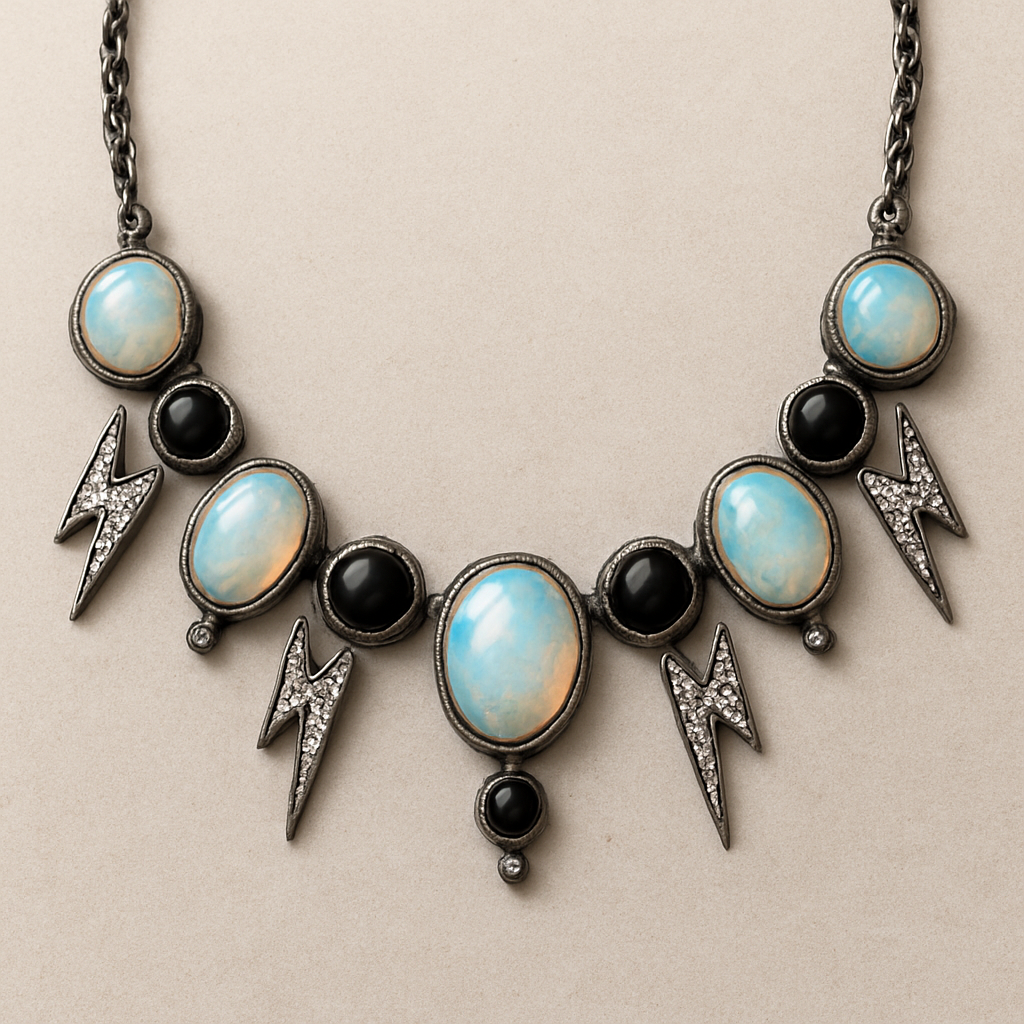 Opalite and onyx collar with lightening bolt shaped diamonds