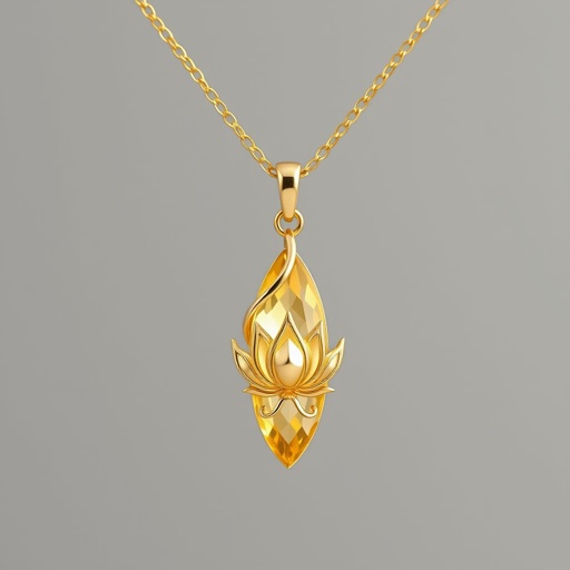 A delicat gold necklace with a light yellow color gemstone in a marquise cut the pendant must have the details of the flower lotus and flames