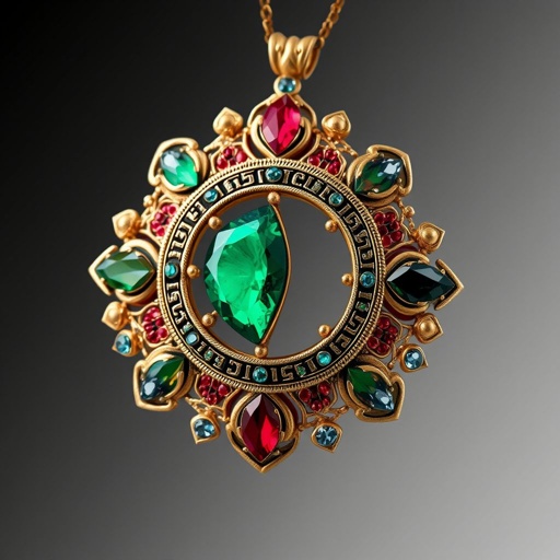 A shape of the gold ratio divided inside with four colors of gems representing earth air fire and water