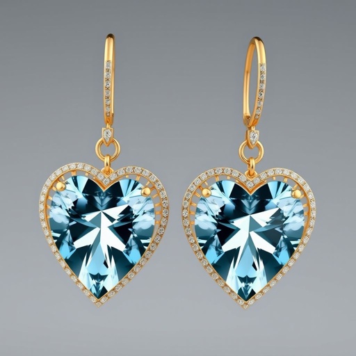 Heart cut aquamarine gemstones 30 carat, with VVS and L earrings